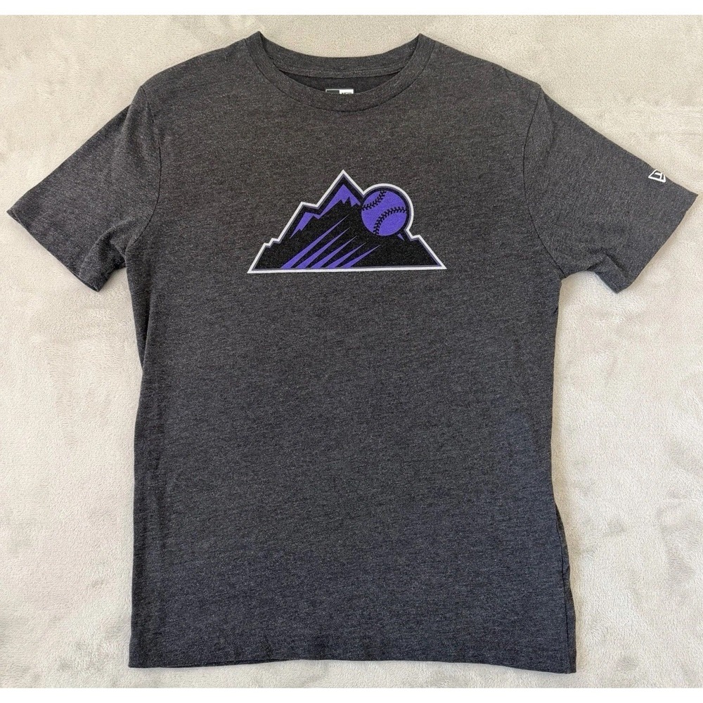 New Era Colorado Rockies T Shirt Small Heather Charcoal MLB Logo Graphic Tee